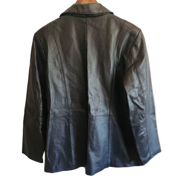 Vintage Leather Jacket Blazer Womens Large Dialogue Y2K Three Button - Picture 2 of 3